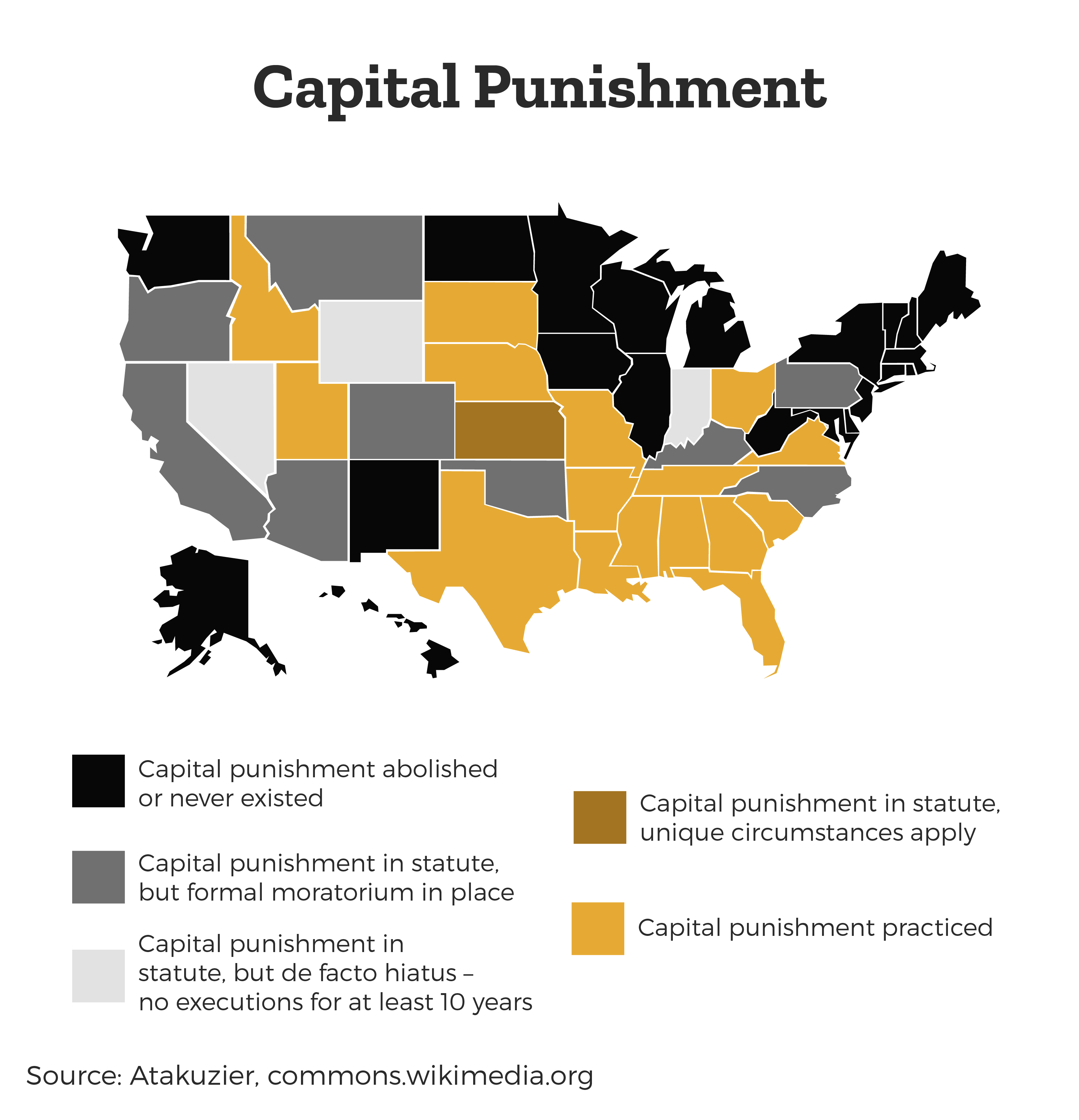 A map of states that allow and don't allow capital punishment